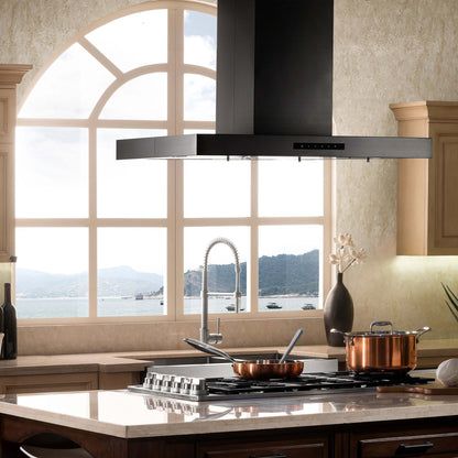 ZLINE Convertible Island Mount Range Hood - Black Stainless Steel