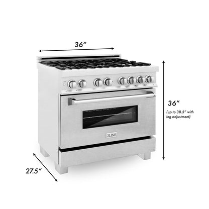 ZLINE 2-Appliance 36" Kitchen Package with DuraSnow Stainless Steel Dual Fuel Range and Convertible Vent Range Hood