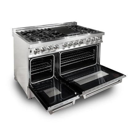 ZLINE 2-Appliance 48" Kitchen Package with Stainless Steel Dual Fuel Range with DuraSnow Door and Convertible Vent Range Hood