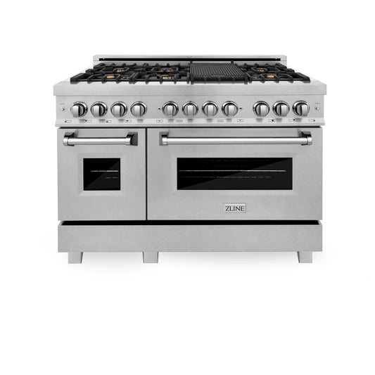 ZLINE 48" Dual Fuel Range - Gas Stove and Electric Oven, Fingerprint Resistant with Brass Burners