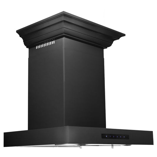 ZLINE Convertible Vent Wall Mount Range Hood - Black Stainless Steel with Crown Molding
