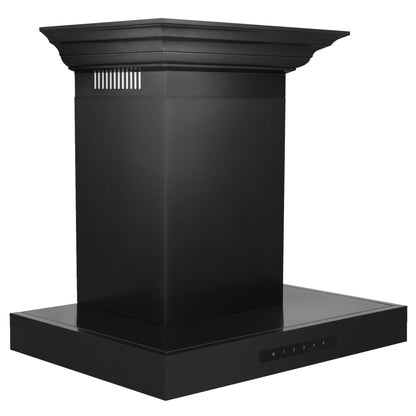 ZLINE Convertible Vent Wall Mount Range Hood - Black Stainless Steel with Crown Molding