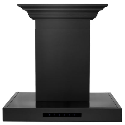ZLINE Convertible Vent Wall Mount Range Hood - Black Stainless Steel with Crown Molding