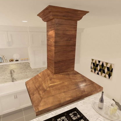 ZLINE Convertible Vent Wooden Island Mount Range Hood - Walnut