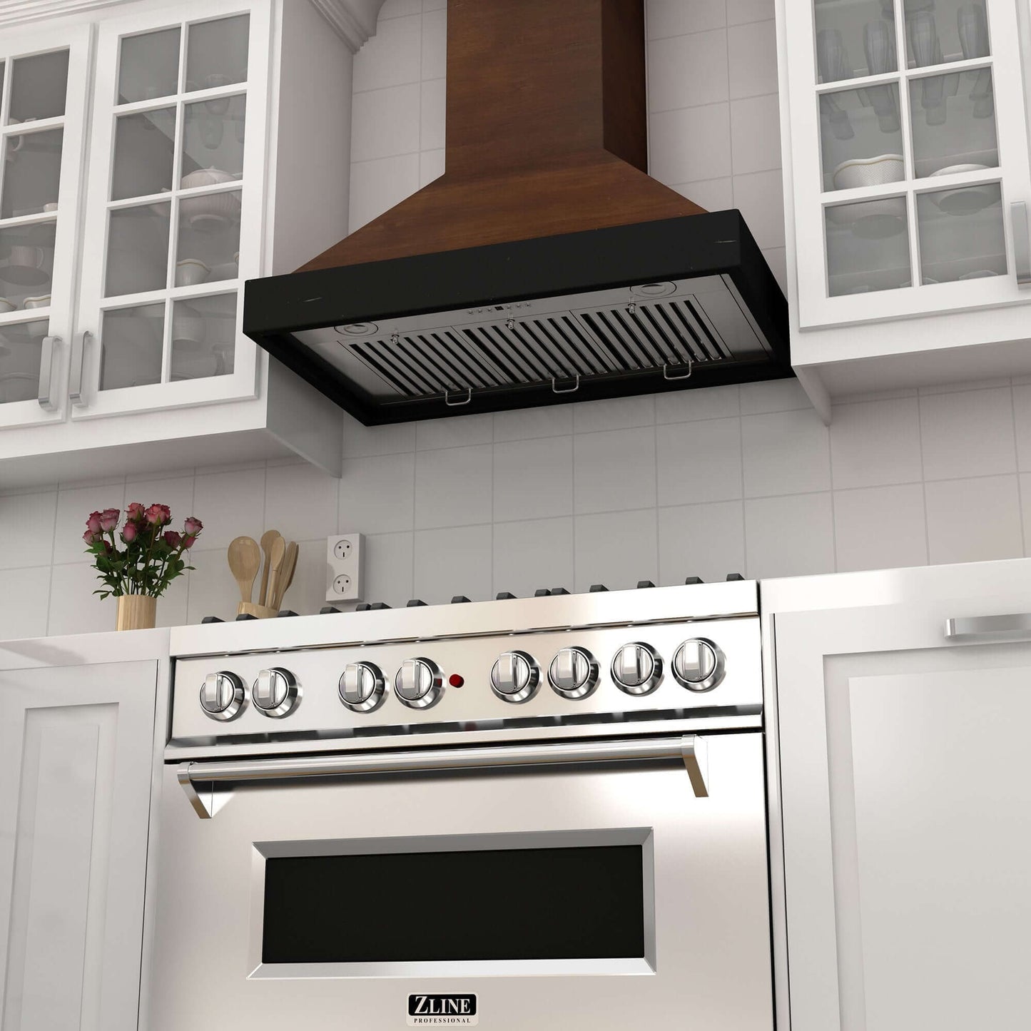 ZLINE Convertible Vent Wooden Wall Mount Range Hood - Antigua & Walnut Colors